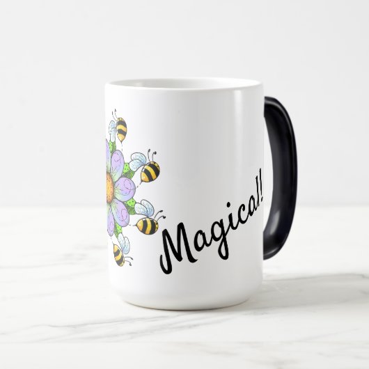 Mug Magique Bee Magical, fleur violette et abeilles mignonnes (Devant droit)