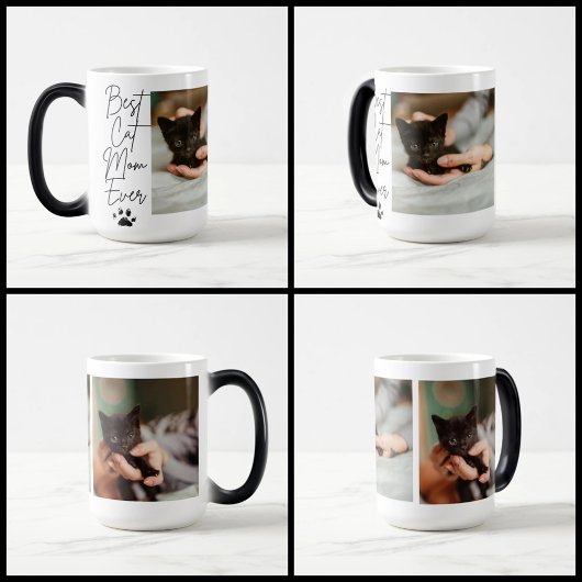 Mug Magique Black cat meilleur chat maman photo collage