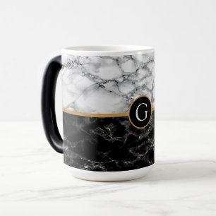 Mug Magique Black & Marbre blanc Stone Ajouter votre lettre
