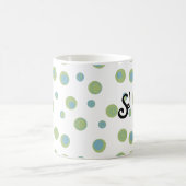 Mug Magique Bleu Vert Pois Monogramme (Centre)