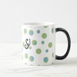 Mug Magique Bleu Vert Pois Monogramme