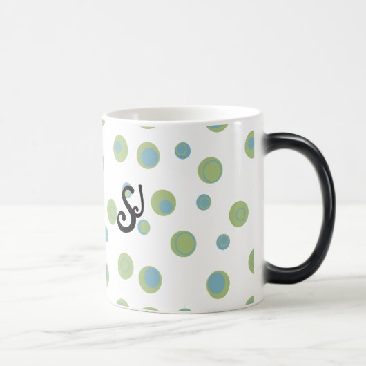 Mug Magique Bleu Vert Pois Monogramme (Droite)