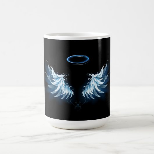 Mug Magique Blue Glowing Angel Wings on black background (Centre)