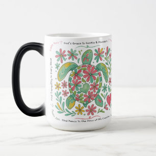 Mug Magique Boho Sea Turtle Christian, 11 ou 15oz, rose/vert