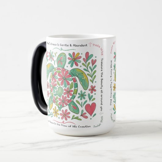 Mug Magique Boho Sea Turtle Christian, 11 ou 15oz, rose/vert (Devant gauche)