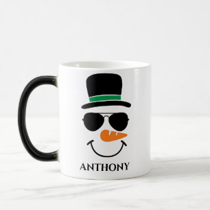 Mug Magique bonhomme de neige de Noël personnalisé avec nom pe