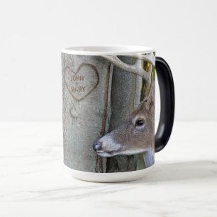 Mug Magique buck et faire avec coeur sur l'arbre avec des noms