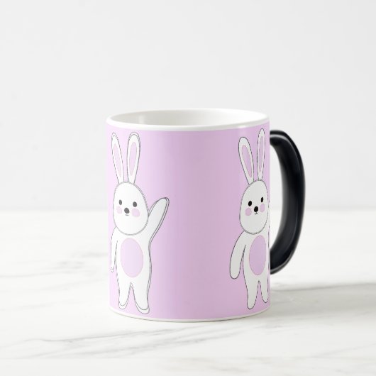 Mug Magique Bunny. Blanc et rose. (Devant droit)
