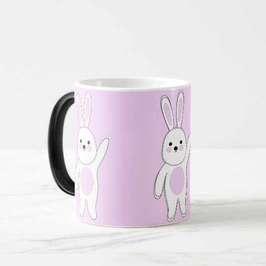 Mug Magique Bunny. Blanc et rose. (Devant gauche)