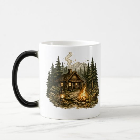 Mug Magique Cabane rustique de forêt Feu de camp (Gauche)