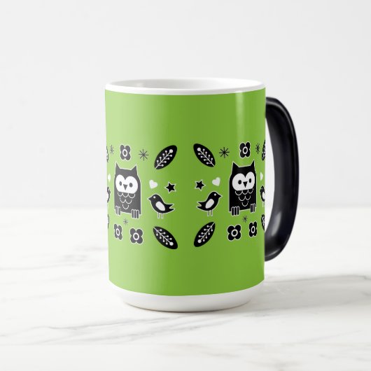 Mug Magique Cadeau d'art populaire de Chouette scandinave (Devant droit)