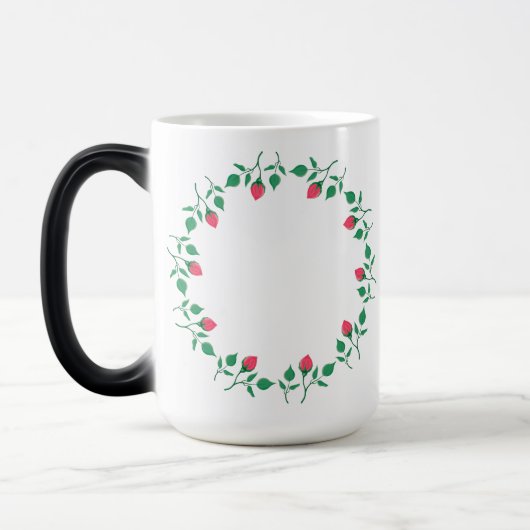 Mug Magique Cadre rond fleuri avec fleurs roses (Gauche)