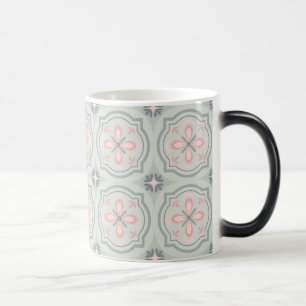 Mug Magique Carreaux Floraux Pastel Vert
