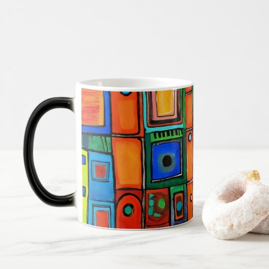 Mug Magique Carrés asymétriques Abstraits (Avec donut)