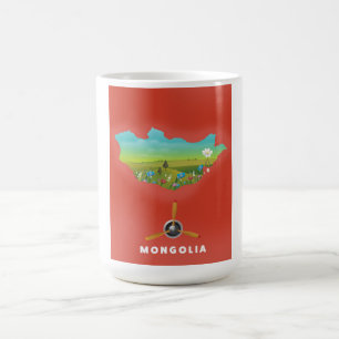 Mug Magique Carte illustrée de la Mongolie, affiche touristiqu