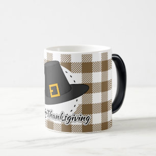 Mug Magique Casquette pèlerin noir sur plan Brown - Thanksgivi