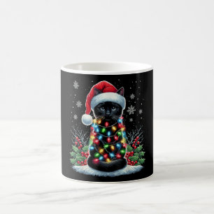 Mug Magique Chapeau de Père Noël de Noël Chat Noir Drôle