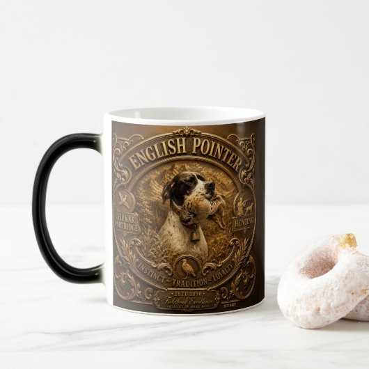 Mug Magique Chasse au Pointer Anglais ,Perdrix Chukar (Avec donut)