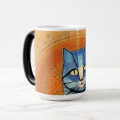 Mug Magique Chat bleu mosaïque marocaine Art abstrait soleil d (Devant gauche)
