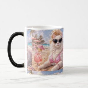 Mug Magique Chat de plage glamour avec lunettes de soleil