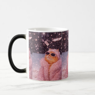 Mug Magique Chat Glam Money en manteau de fourrure rose et lun