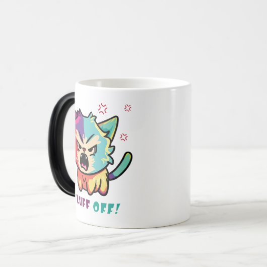 Mug Magique Chat mignon fâché en train de baiser Fluff Off. (Devant gauche)
