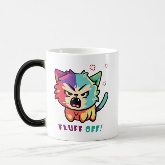 Mug Magique Chat mignon fâché en train de baiser Fluff Off. (Gauche)