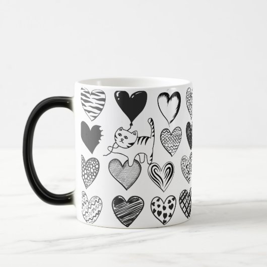 Mug Magique Chat noir et blanc et Motif de coeur (Gauche)