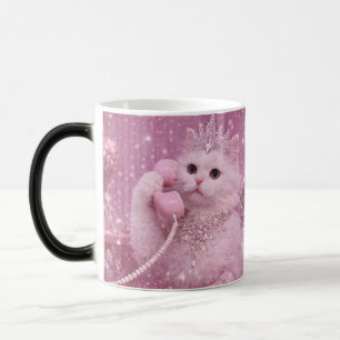 Mug Magique Chat Princesse Glamour Utilisant un Téléphone Rose
