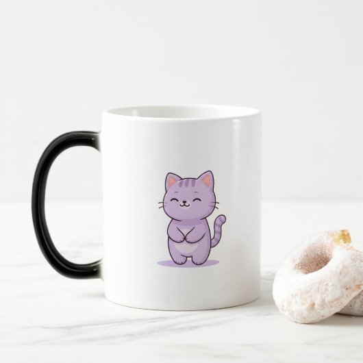 Mug Magique Chat Relaxé Personnage de Dessin Animé Mignon (Avec donut)