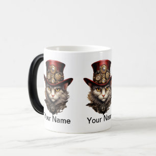 Mug Magique Chat Steampunk avec chapeau rouge