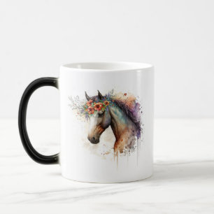 Mug Magique Cheval visage avec couronne de fleurs