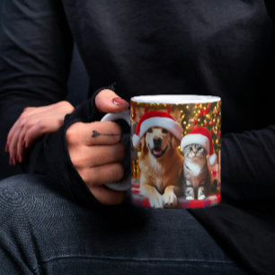 Mug Magique Chien et chat festifs de Noël