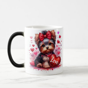 Mug Magique "Chiot glamour Yorkie avec Bow rouge et l'amour