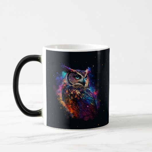 Mug Magique Chouette spatiale colorée (Gauche)