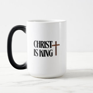 Mug Magique Christ est Roi | Texte Noir et Croix en Bois Marro