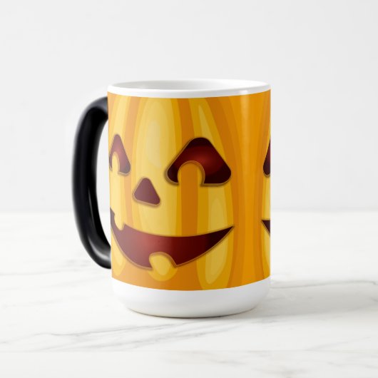 Mug Magique Citrouille sculpté souriant design Halloween (Devant gauche)
