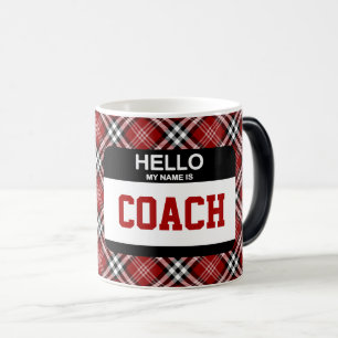 Mug Magique Coach sportif Nametag Team Maroon Plaid Hello
