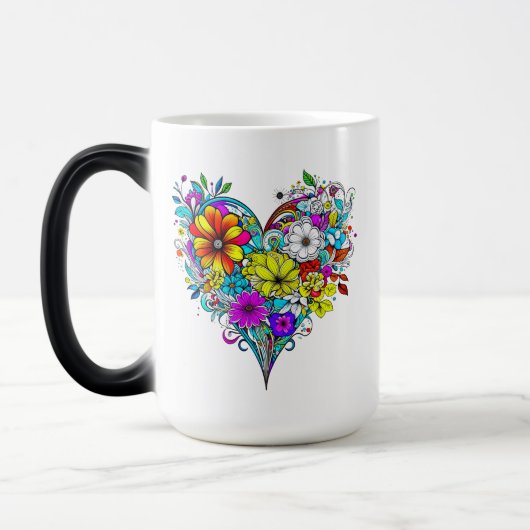 Mug Magique Coeur floral personnalisé (Gauche)