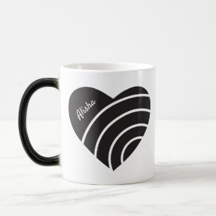 Mug Magique Coeur noir mignon avec anneaux Monogramme