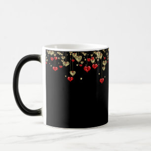 Mug Magique Coeurs or et rouge sur arrière - plan noir