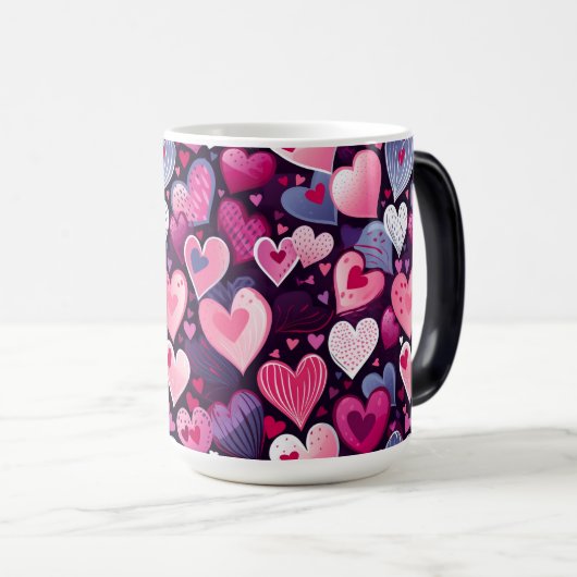Mug Magique Coeurs romantiques Valentine Design sans couture (Devant droit)