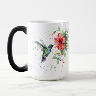 Mug Magique Colorful Hummingbird Watercolor Floral Nature Art