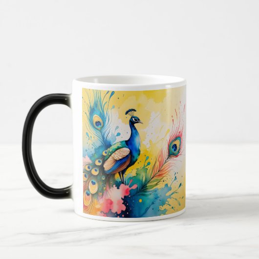 Mug Magique conception colorée de paon (Gauche)
