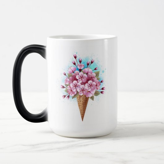 Mug Magique Cône rose Sakura crème glacée gaufre (Gauche)