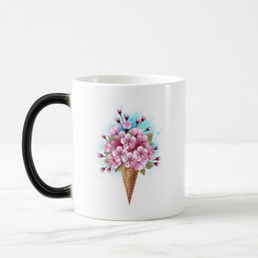 Mug Magique Cône rose Sakura crème glacée gaufre (Gauche)