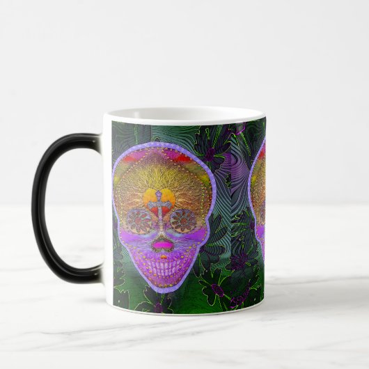 Mug Magique Crâne rose et pourpre de sucre avec la croix et (Gauche)