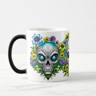 Mug Magique Crânes et fleurs d'aliens extraterrestres