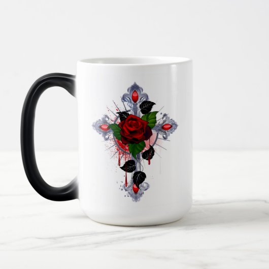 Mug Magique Croix d'argent avec une rose rouge (Gauche)