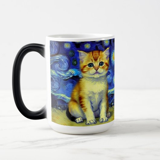 Mug Magique Cute Kitten Starry Night Van Gogh (Gauche)